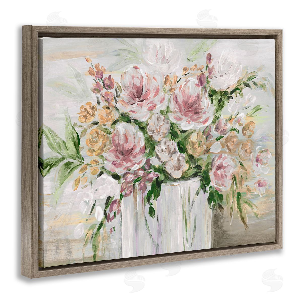 Country Style Floral Brown Floating Frame Canvas Wall Art, Home Decor by Kristen Brockmon