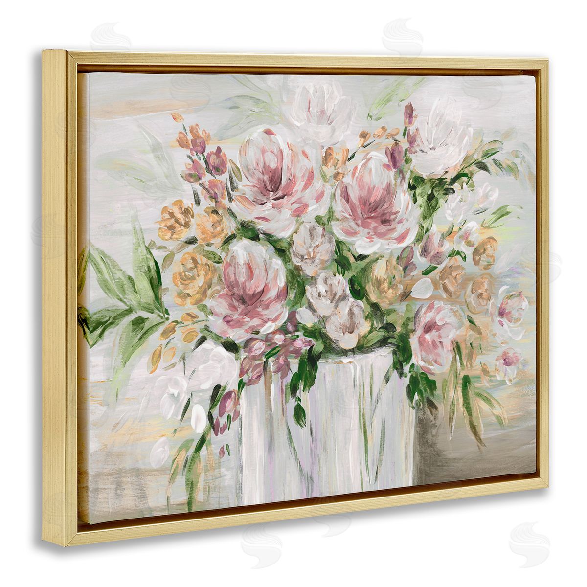 Country Style Floral Gold Floating Frame Canvas Wall Art, Home Decor by Kristen Brockmon