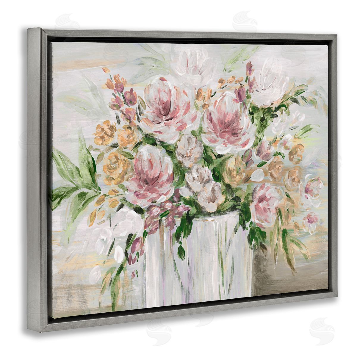 Country Style Floral Grey Floating Frame Canvas Wall Art, Home Decor by Kristen Brockmon