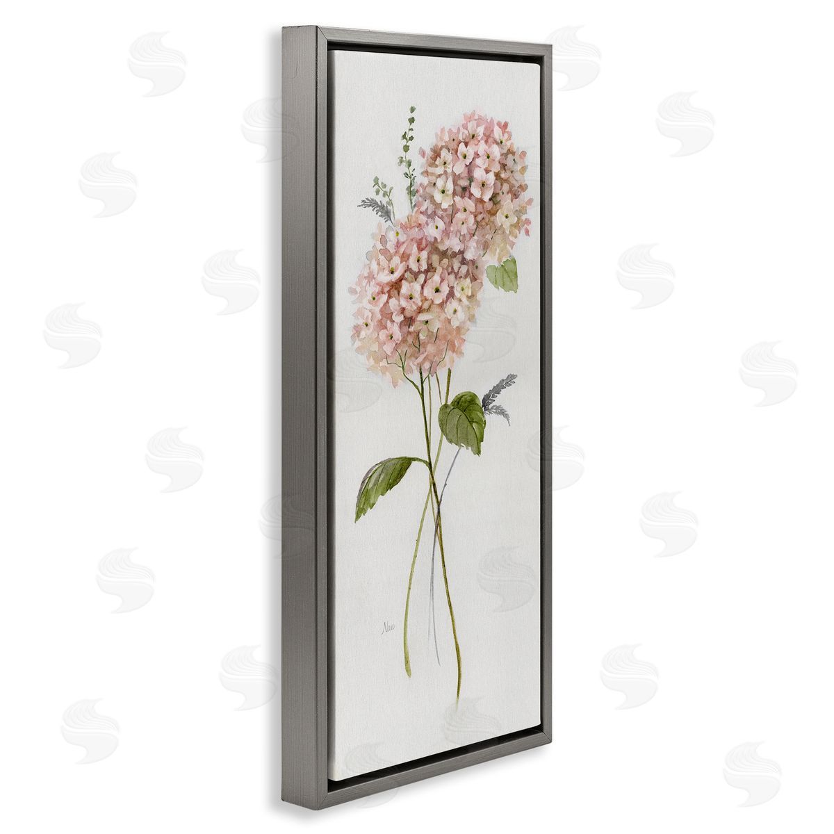 Pink Hydrangea Duo Grey Floating Frame Canvas Wall Art, Home Decor by Nan