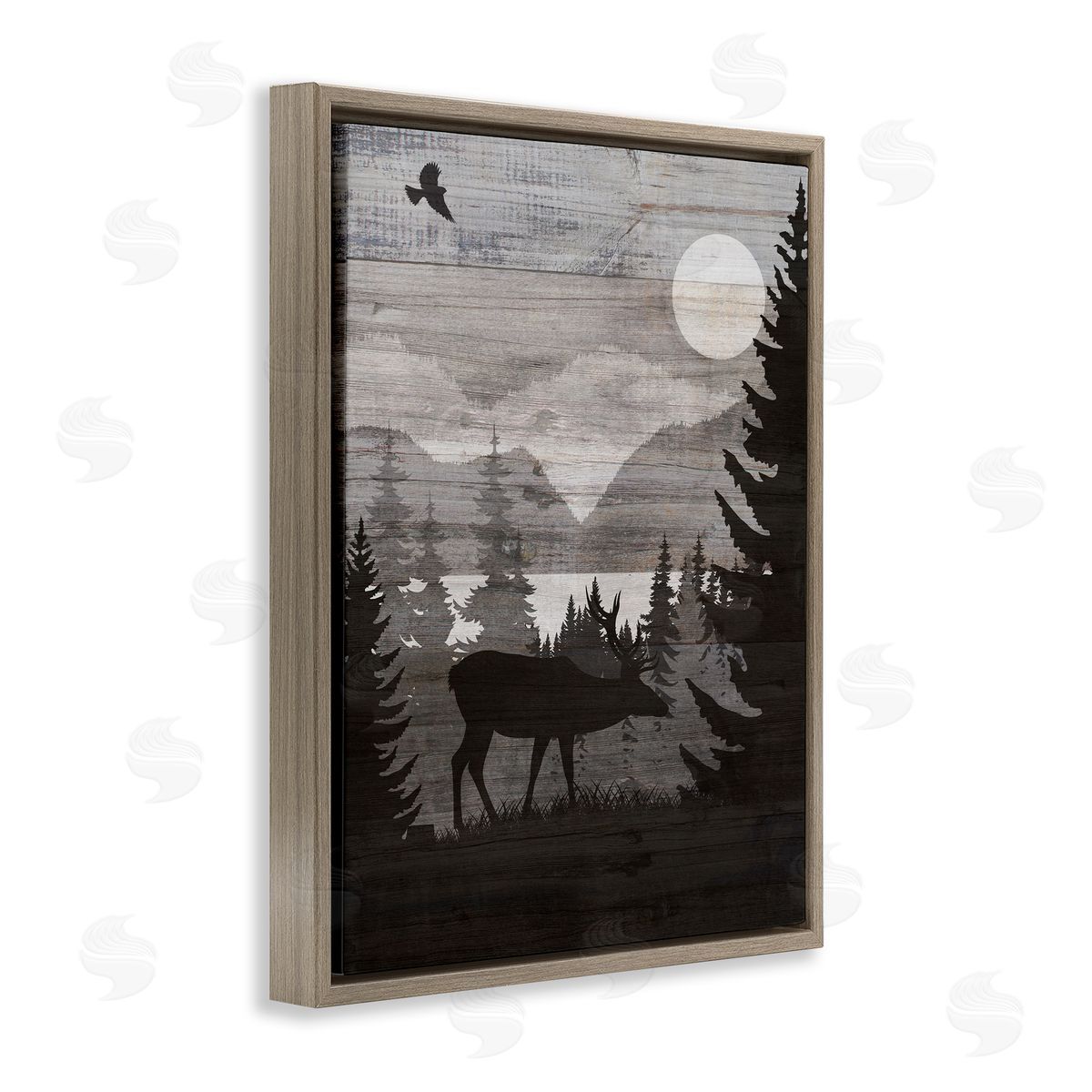 Rustic Moose at Night Brown Floating Frame Canvas Wall Art, Home Decor by Susan Arnot