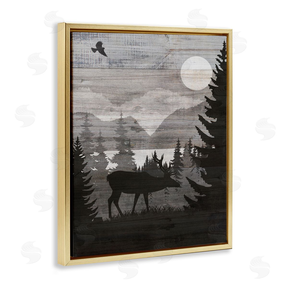 Rustic Moose at Night Gold Floating Frame Canvas Wall Art, Home Decor by Susan Arnot
