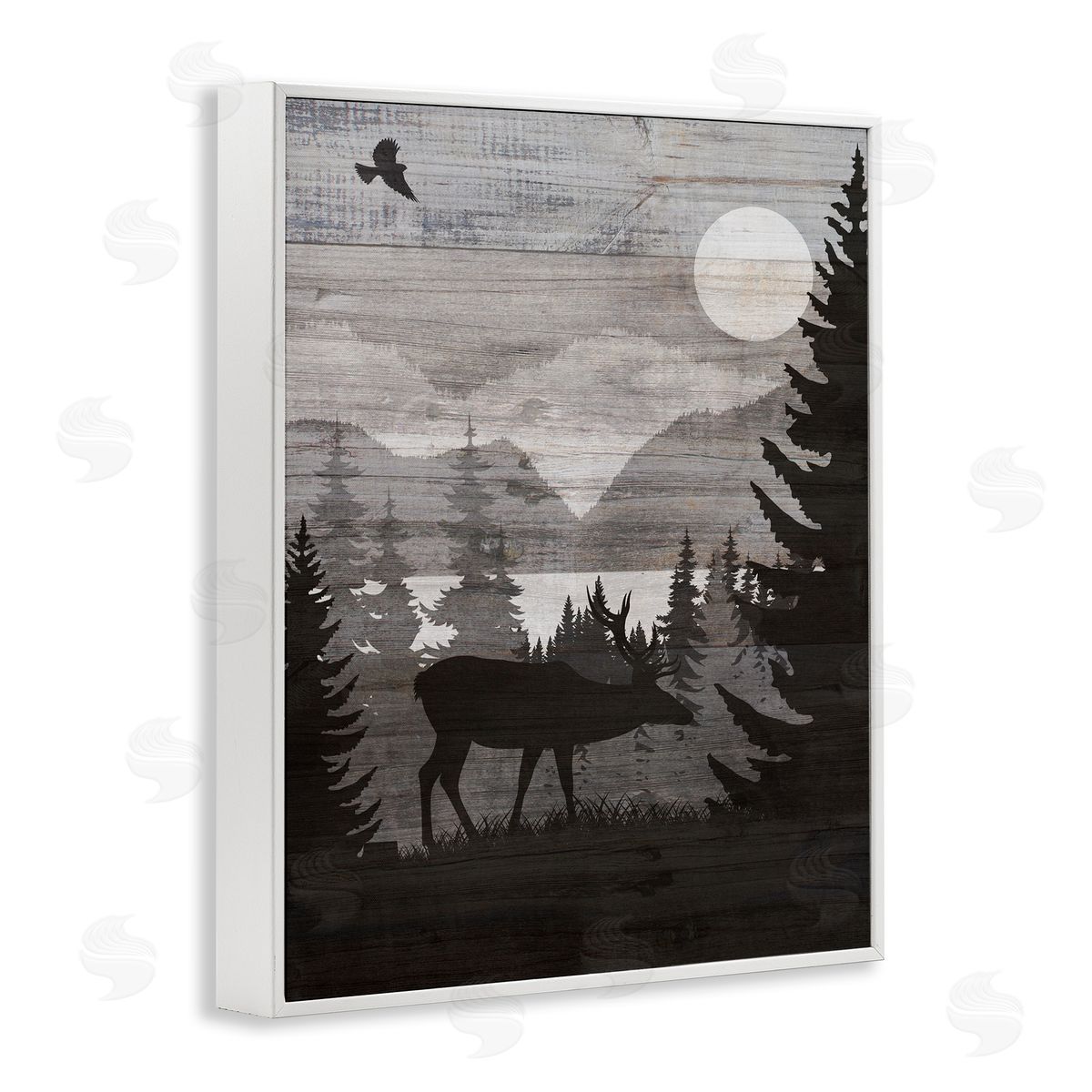 Rustic Moose at Night White Frame Print Wall Art, Home Decor by Susan Arnot