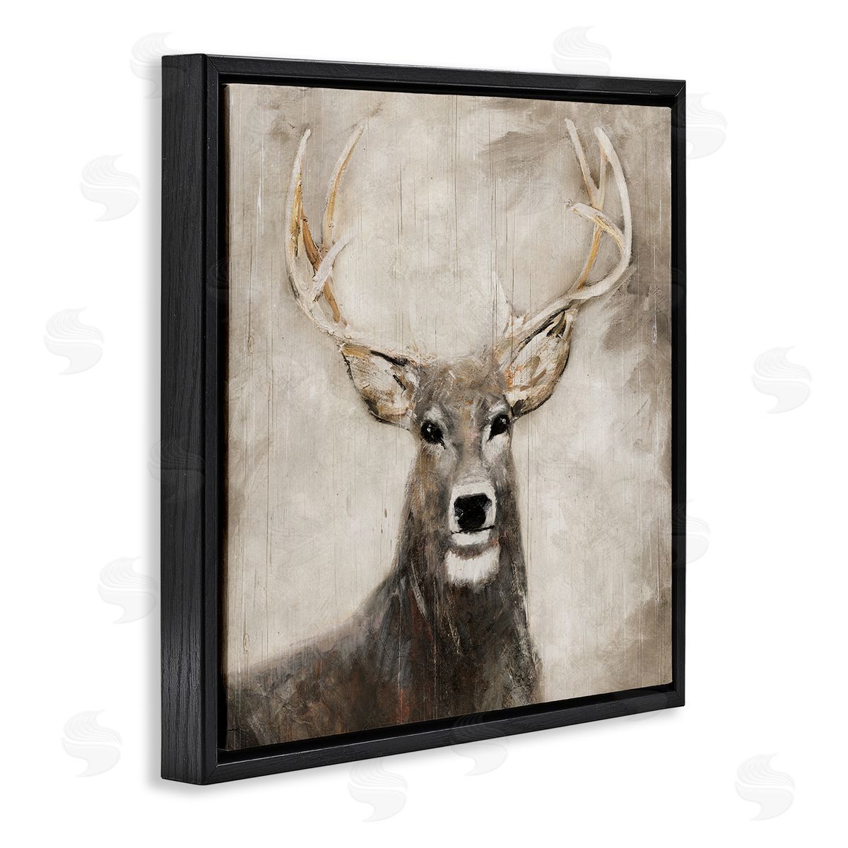 Gazing Deer in Neutrals Black Floating Frame Canvas Wall Art, Home Decor by Sally Swatland