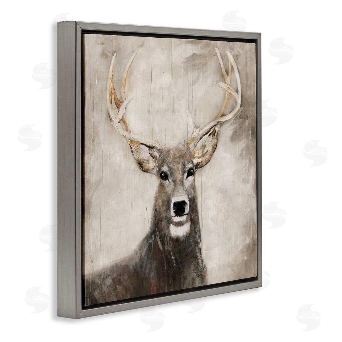 Gazing Deer in Neutrals Grey Floating Frame Canvas Wall Art, Home Decor by Sally Swatland