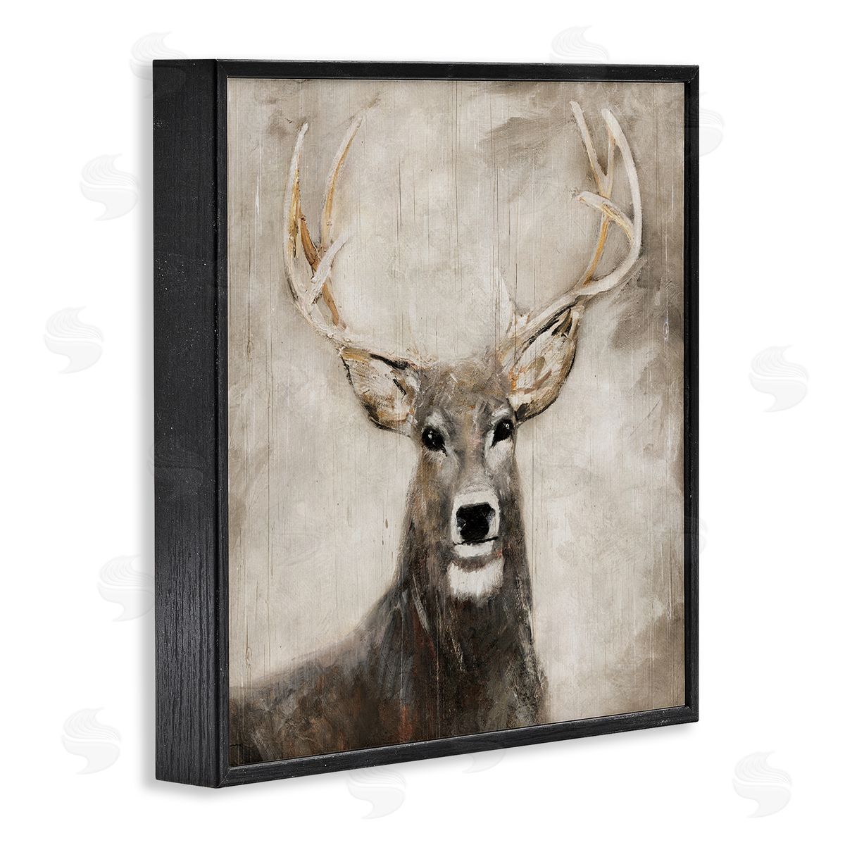 Gazing Deer in Neutrals Black Frame Print Wall Art, Home Decor by Sally Swatland