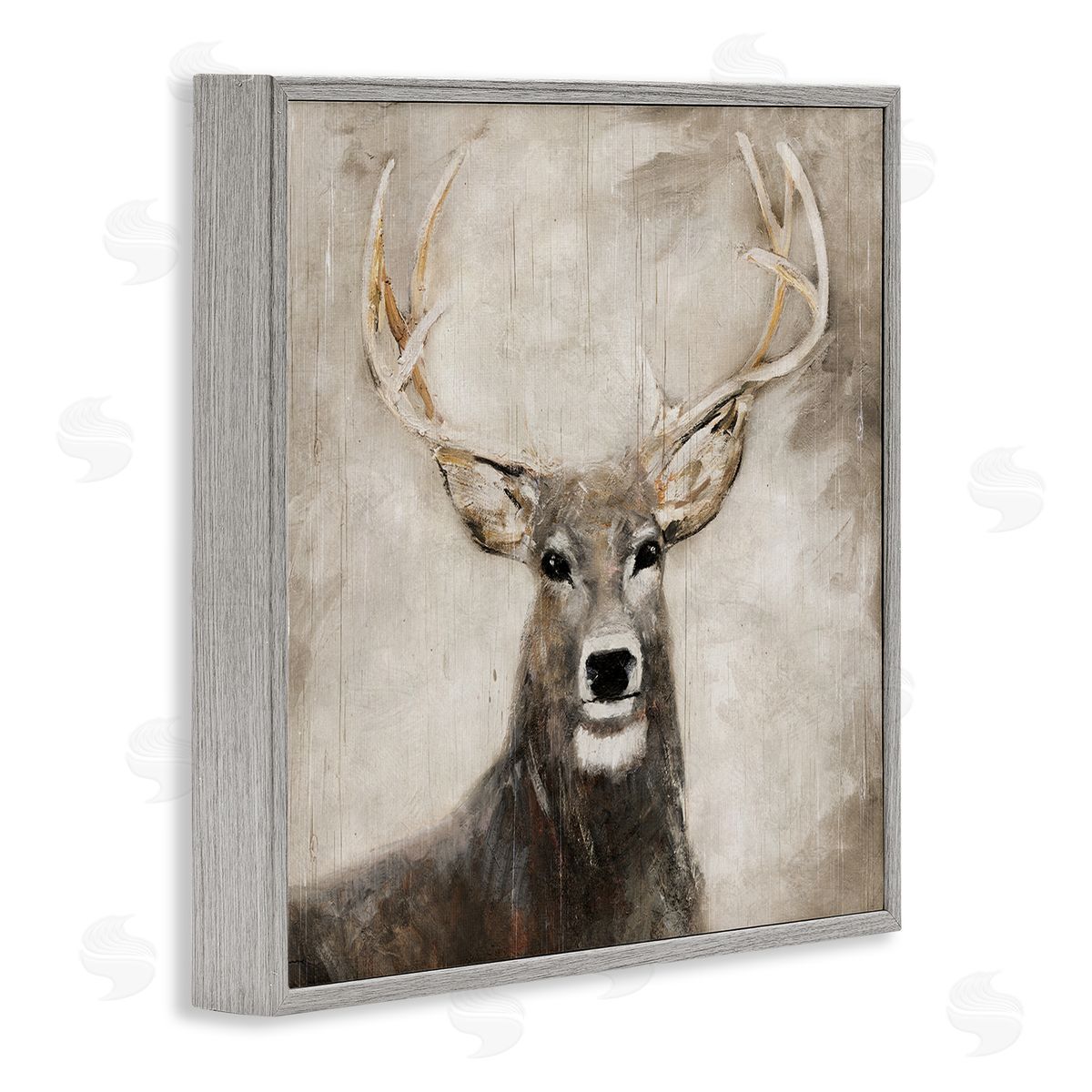 Gazing Deer in Neutrals Grey Frame Print Wall Art, Home Decor by Sally Swatland