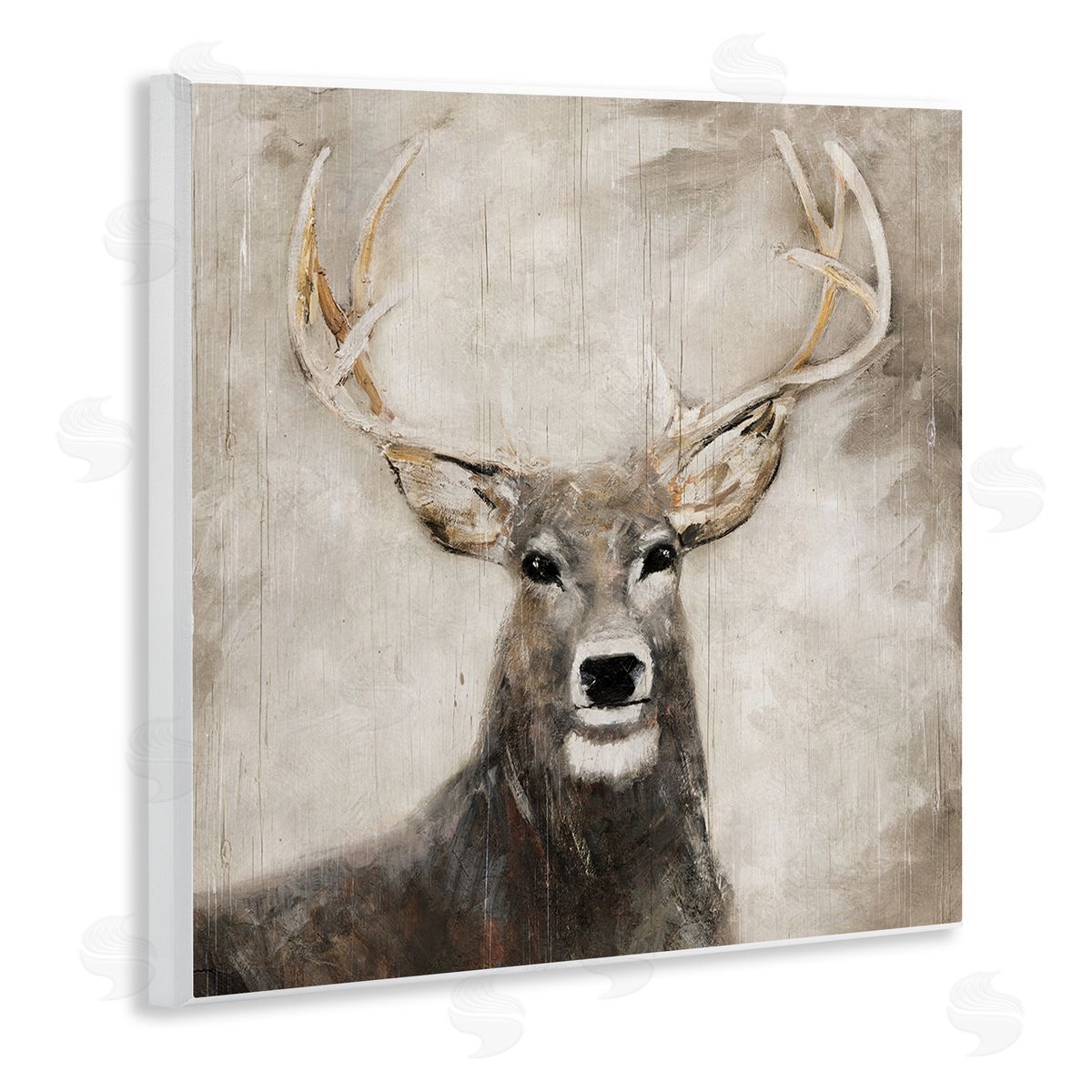 Gazing Deer in Neutrals Wood Plaque Wall Art, Home Decor by Sally Swatland