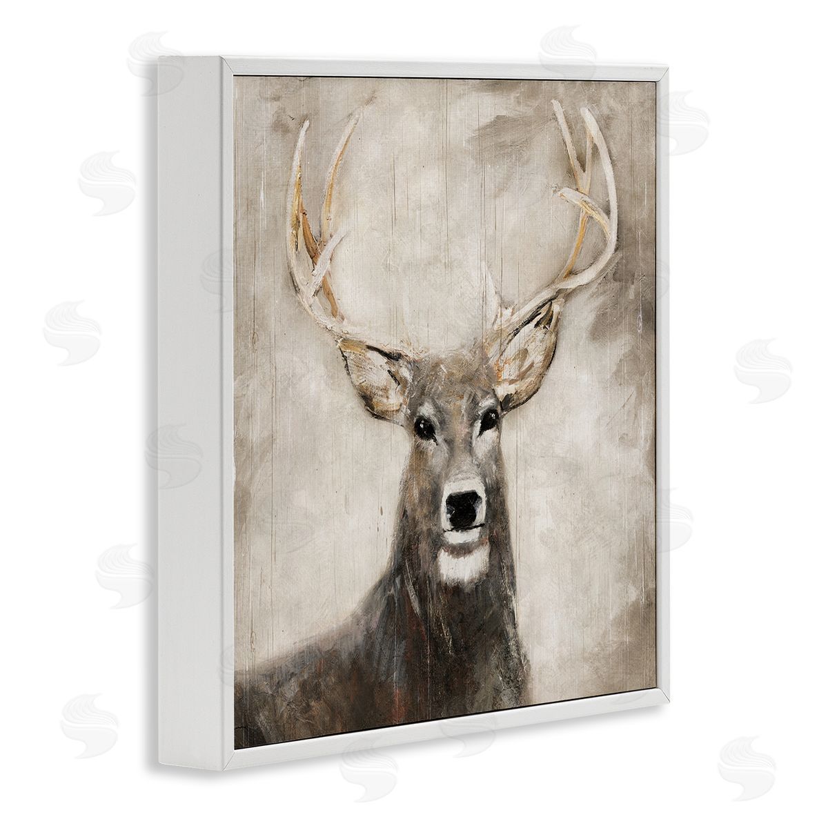 Gazing Deer in Neutrals White Frame Print Wall Art, Home Decor by Sally Swatland
