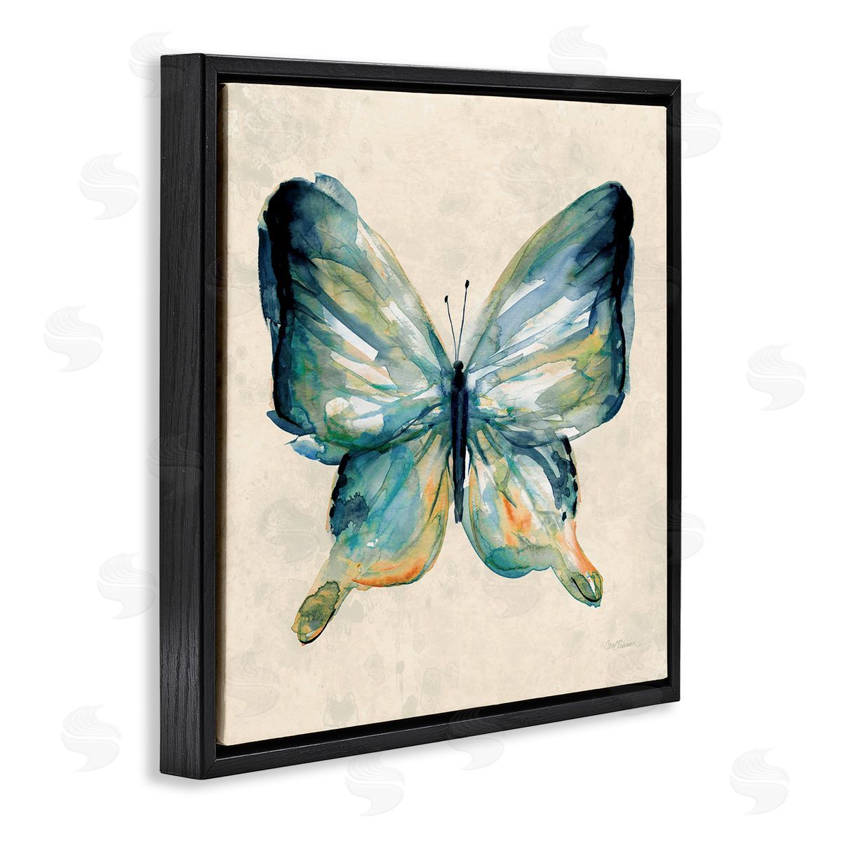 Bold Butterfly in Green Black Floating Frame Canvas Wall Art, Home Decor by Carol Robinson