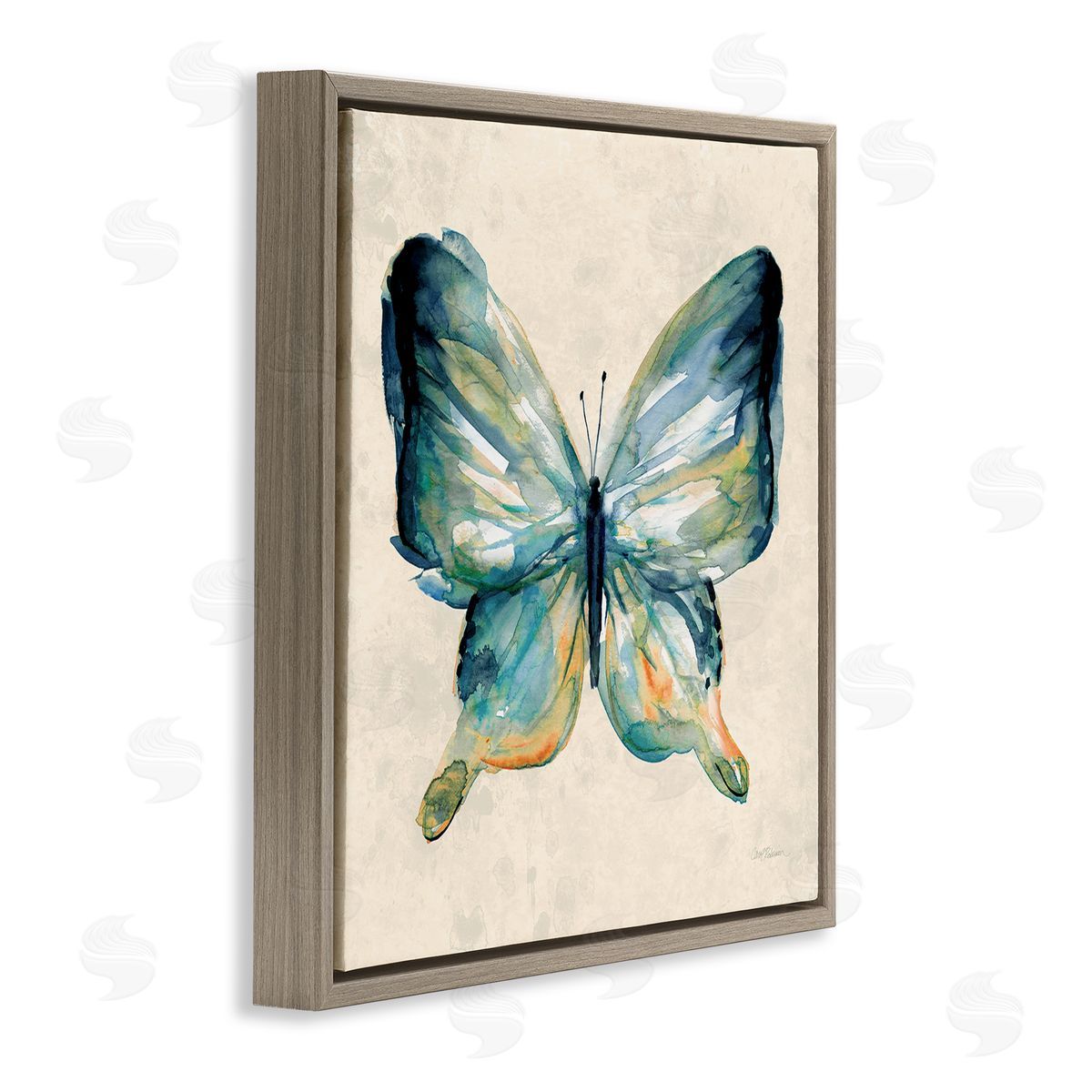 Bold Butterfly in Green Brown Floating Frame Canvas Wall Art, Home Decor by Carol Robinson