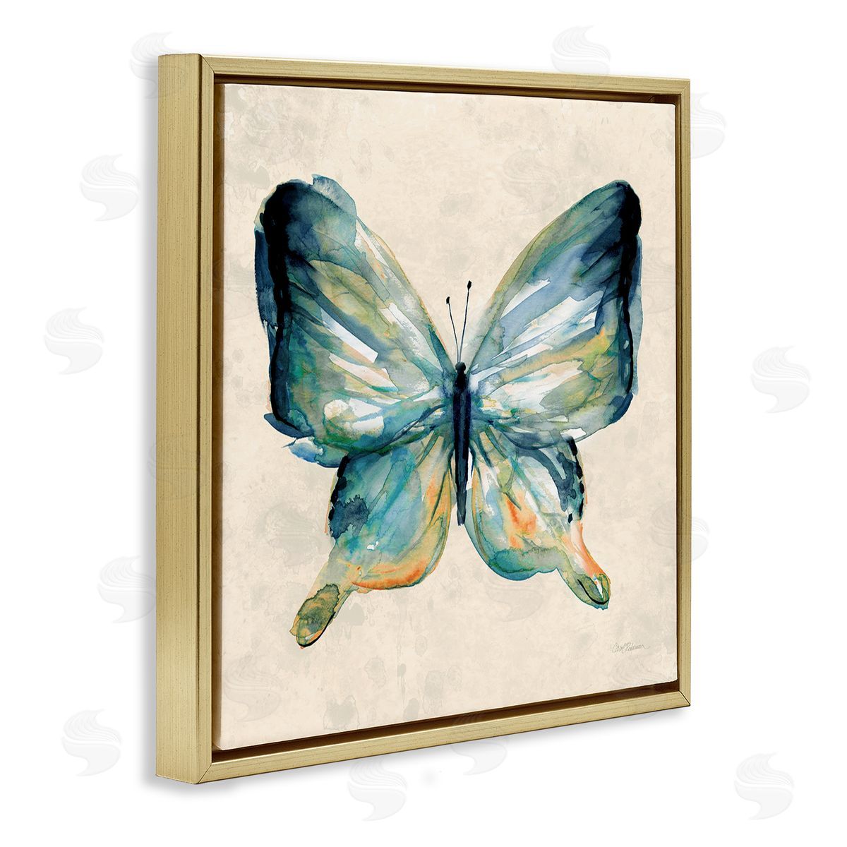 Bold Butterfly in Green Gold Floating Frame Canvas Wall Art, Home Decor by Carol Robinson