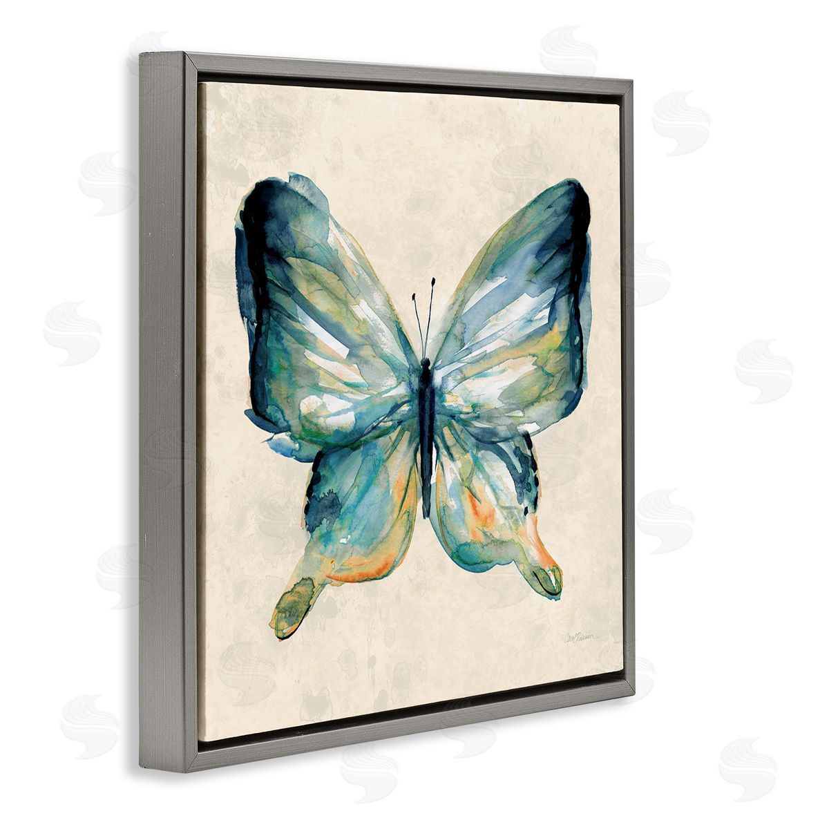 Bold Butterfly in Green Grey Floating Frame Canvas Wall Art, Home Decor by Carol Robinson