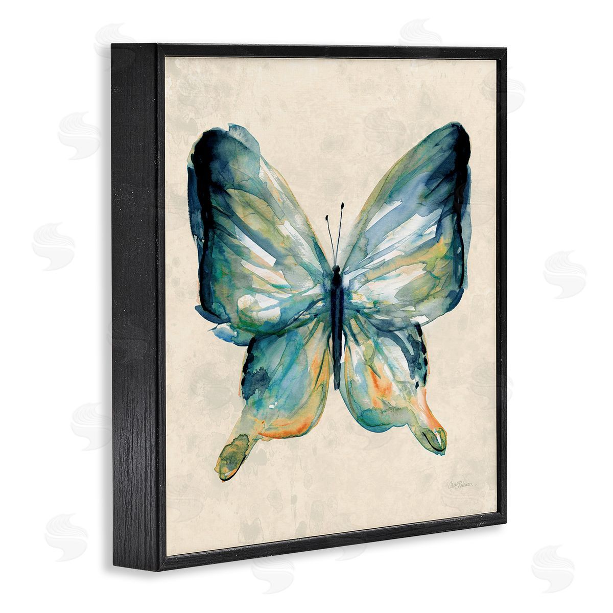 Bold Butterfly in Green Black Frame Print Wall Art, Home Decor by Carol Robinson