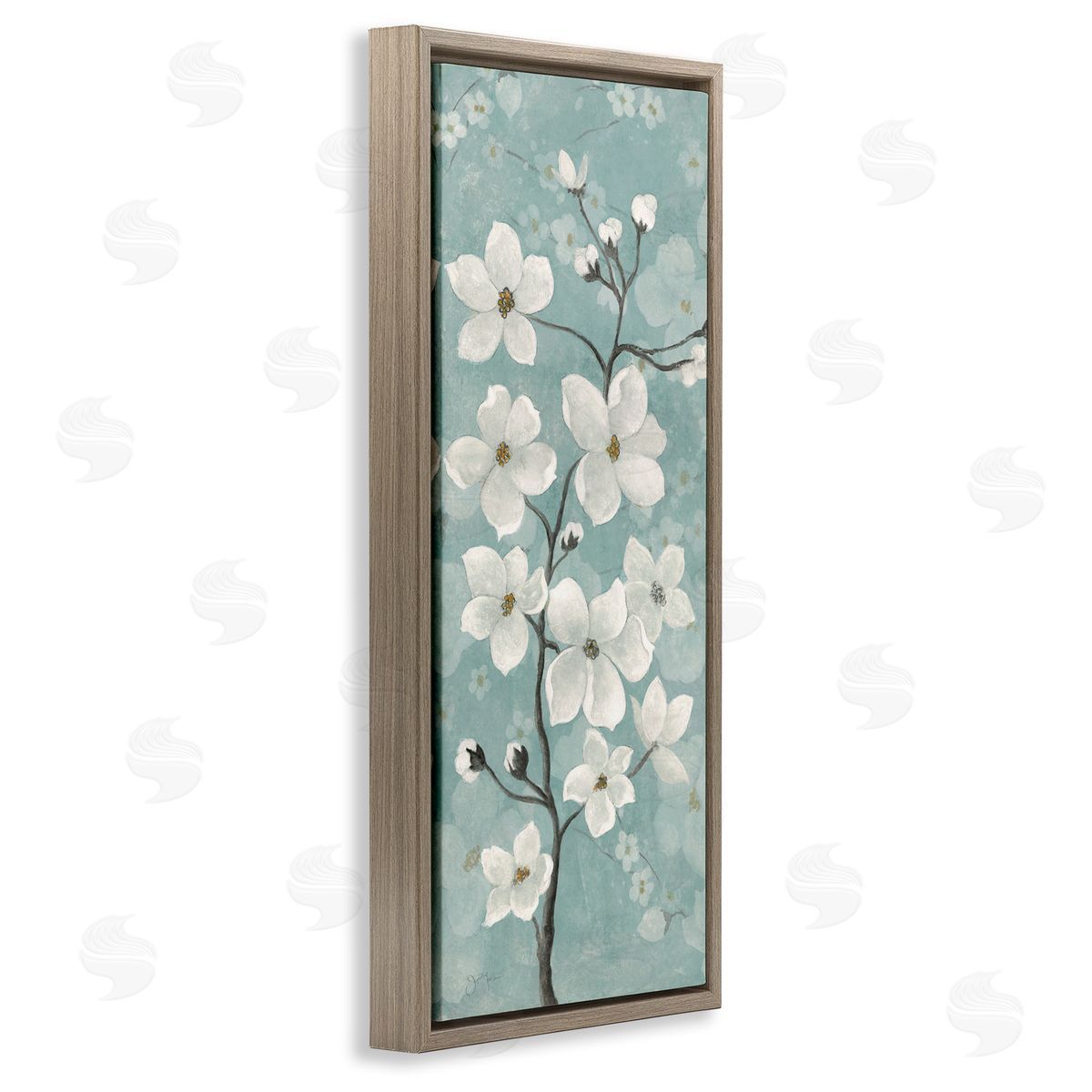 Apple Blossom on Green Brown Floating Frame Canvas Wall Art, Home Decor by Janet Tava