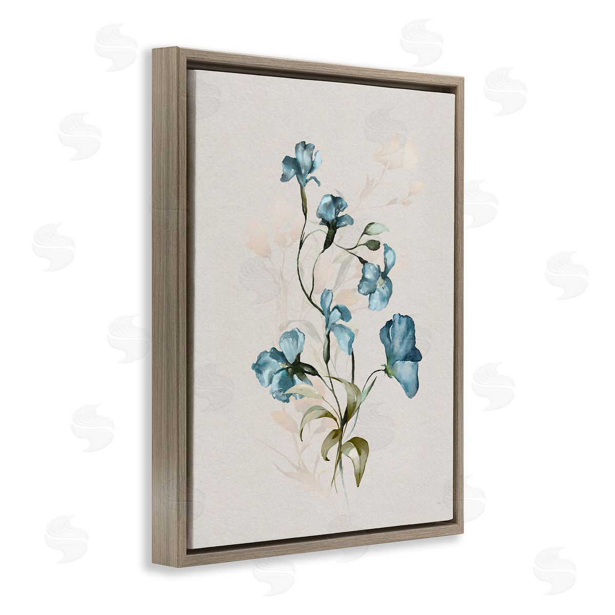 Blue Flower Herbs Brown Floating Frame Canvas Wall Art, Home Decor by Susan Jill