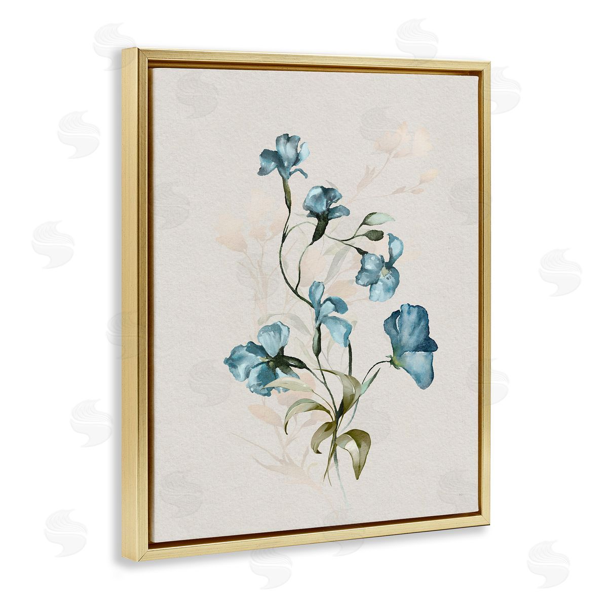 Blue Flower Herbs Gold Floating Frame Canvas Wall Art, Home Decor by Susan Jill