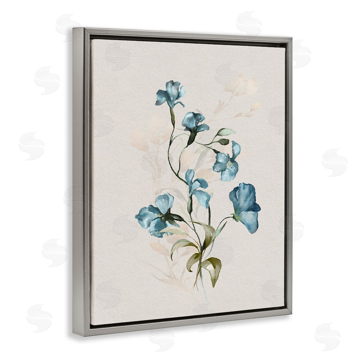 Blue Flower Herbs Grey Floating Frame Canvas Wall Art, Home Decor by Susan Jill