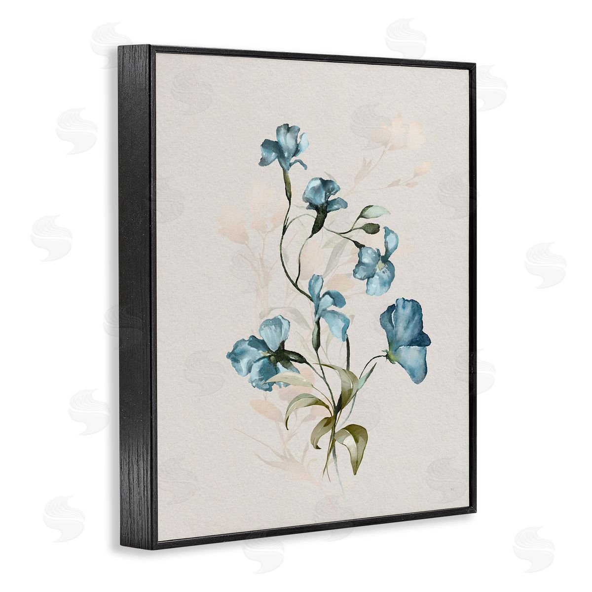 Blue Flower Herbs Black Frame Print Wall Art, Home Decor by Susan Jill