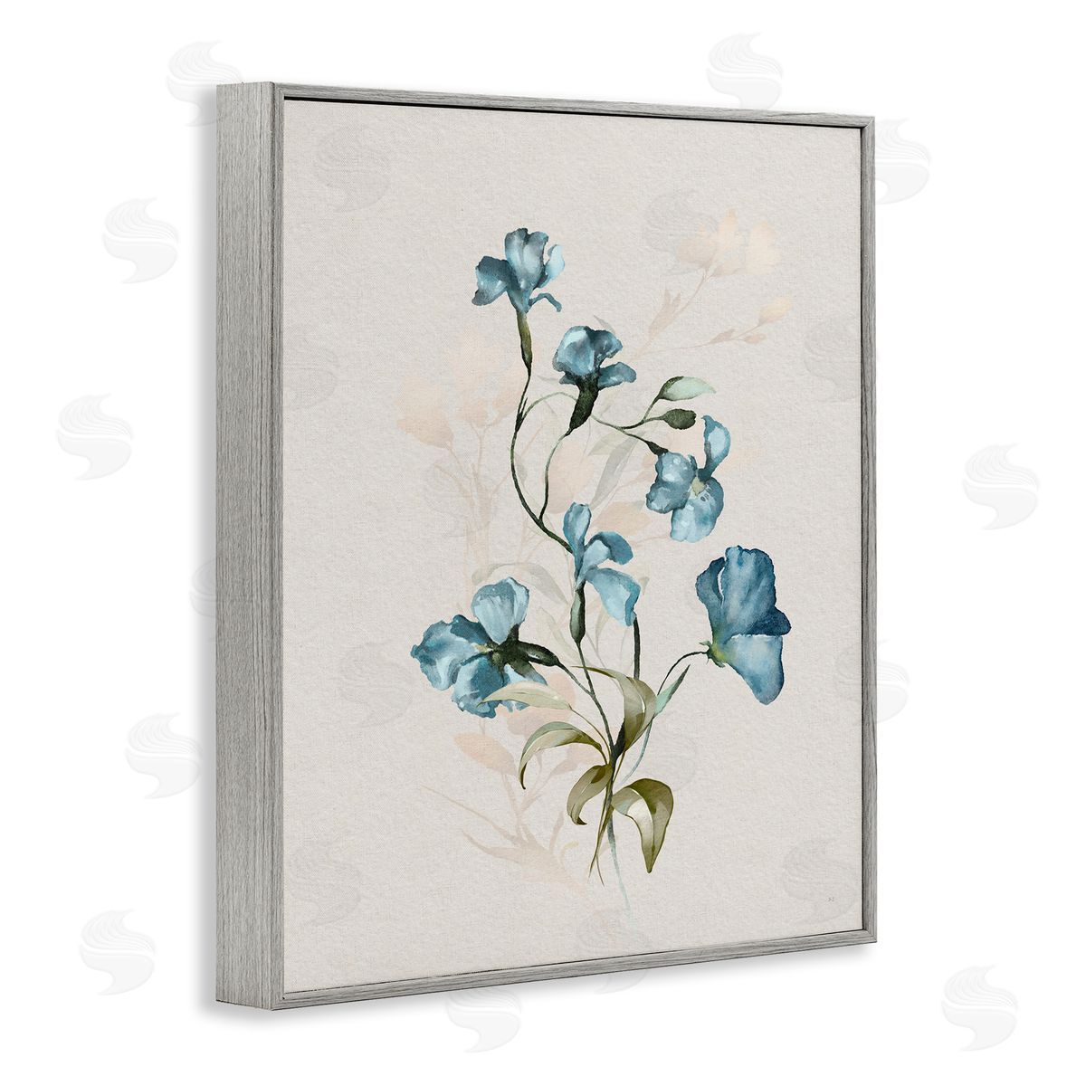 Blue Flower Herbs Grey Frame Print Wall Art, Home Decor by Susan Jill