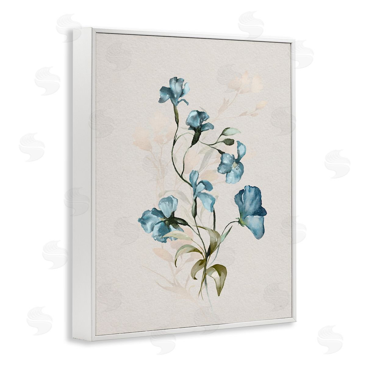 Blue Flower Herbs White Frame Print Wall Art, Home Decor by Susan Jill