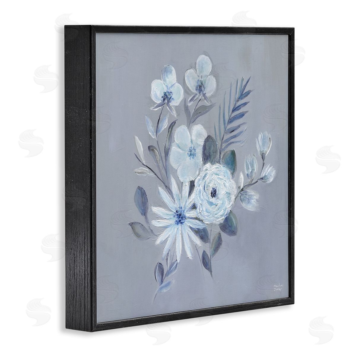 Blue Toned Floral Bunch Black Frame Print Wall Art, Home Decor by Marilyn Dunlap