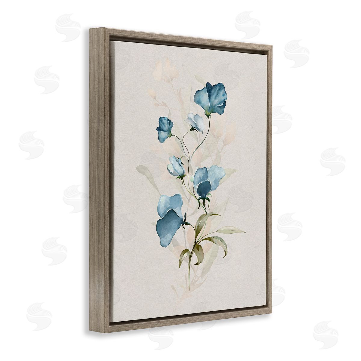 Blue Herb & Blossom Brown Floating Frame Canvas Wall Art, Home Decor by Susan Jill