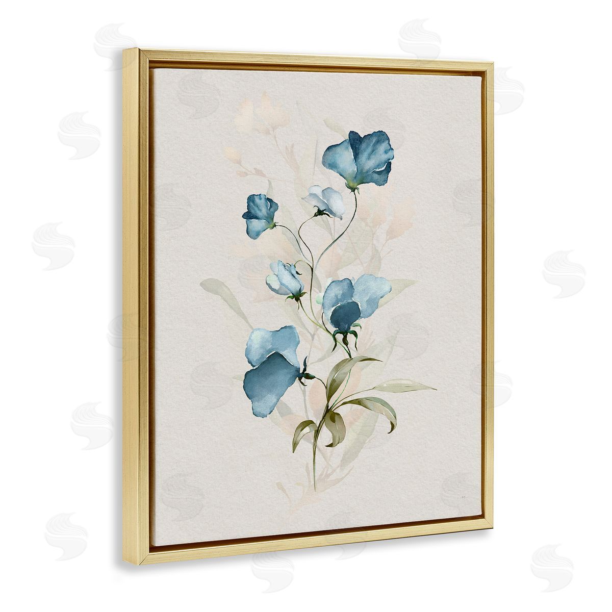 Blue Herb & Blossom Gold Floating Frame Canvas Wall Art, Home Decor by Susan Jill