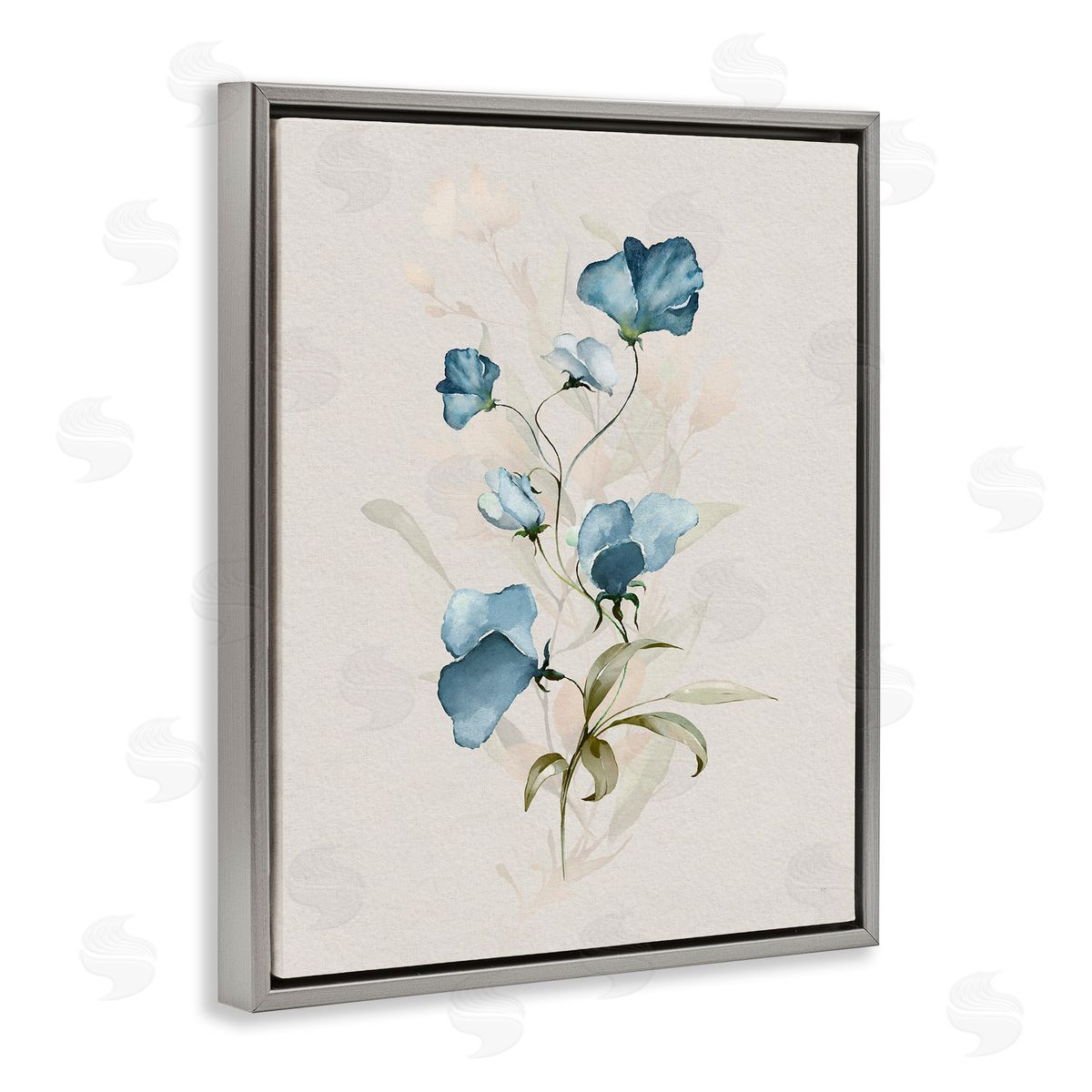 Blue Herb & Blossom Grey Floating Frame Canvas Wall Art, Home Decor by Susan Jill