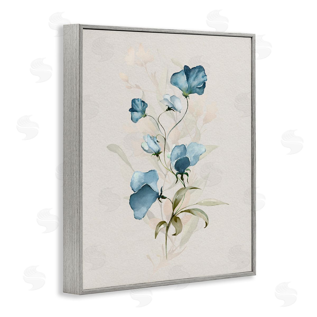 Blue Herb & Blossom Grey Frame Print Wall Art, Home Decor by Susan Jill
