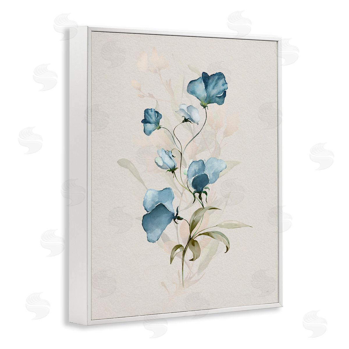 Blue Herb & Blossom White Frame Print Wall Art, Home Decor by Susan Jill