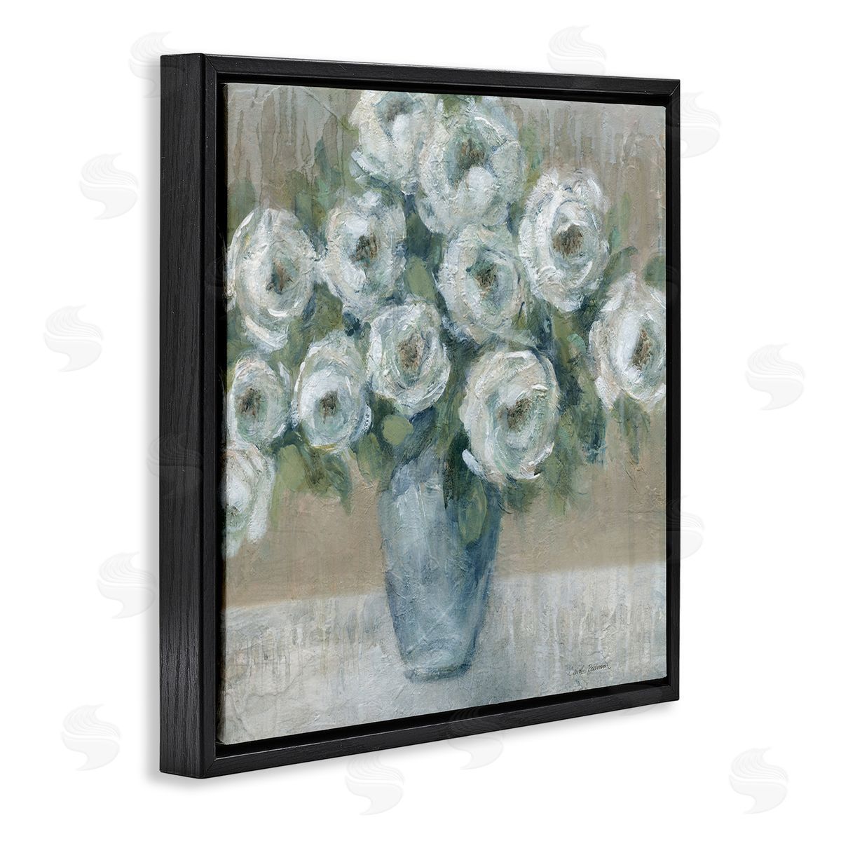 Round Painted Roses Black Floating Frame Canvas Wall Art, Home Decor by Carol Robinson