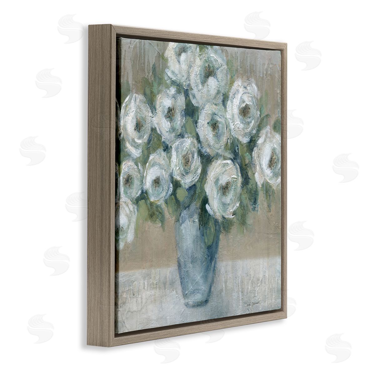 Round Painted Roses Brown Floating Frame Canvas Wall Art, Home Decor by Carol Robinson