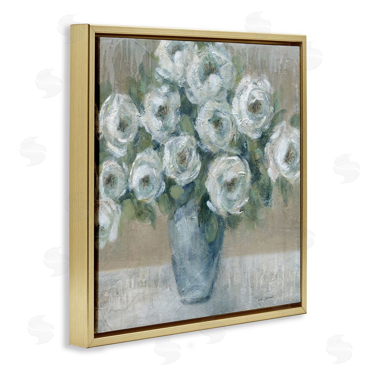 Round Painted Roses Gold Floating Frame Canvas Wall Art, Home Decor by Carol Robinson