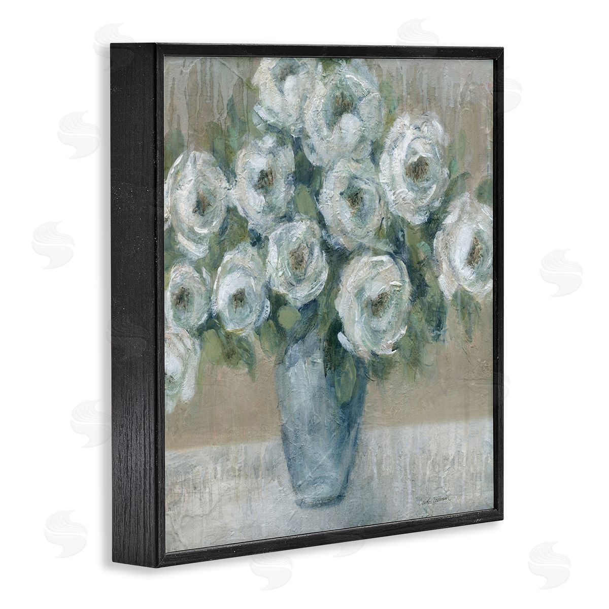 Round Painted Roses Black Frame Print Wall Art, Home Decor by Carol Robinson
