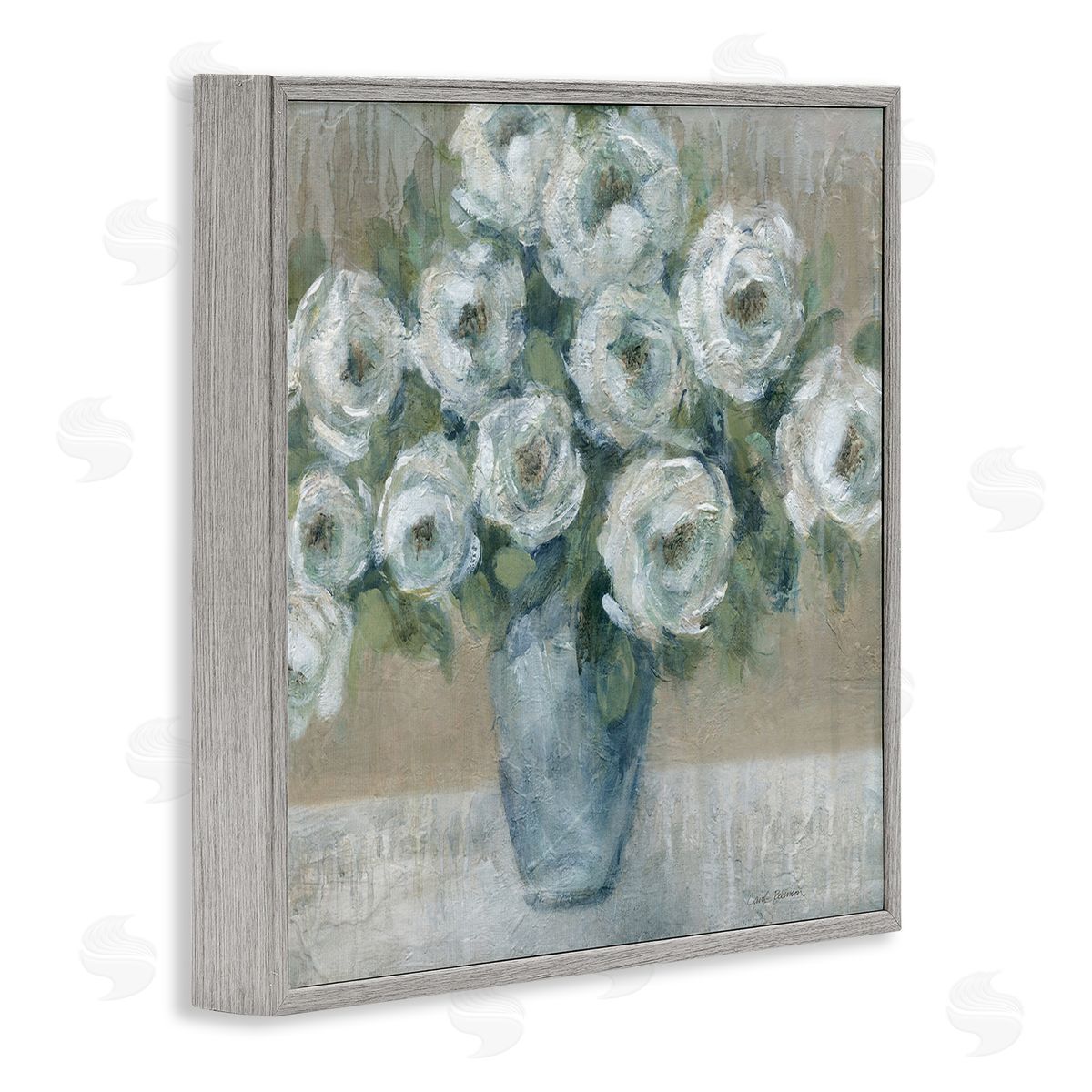 Round Painted Roses Grey Frame Print Wall Art, Home Decor by Carol Robinson