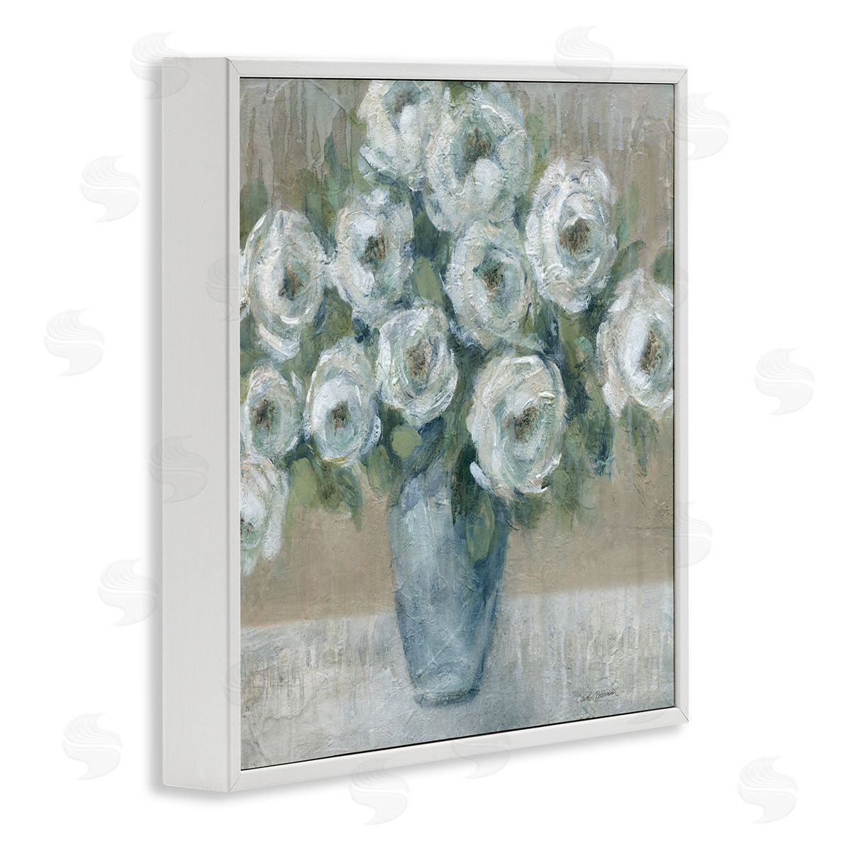 Round Painted Roses White Frame Print Wall Art, Home Decor by Carol Robinson