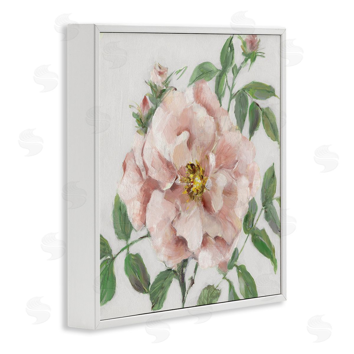 Traditional Single Pink Blossom White Frame Print Wall Art, Home Decor by Sally Swatland