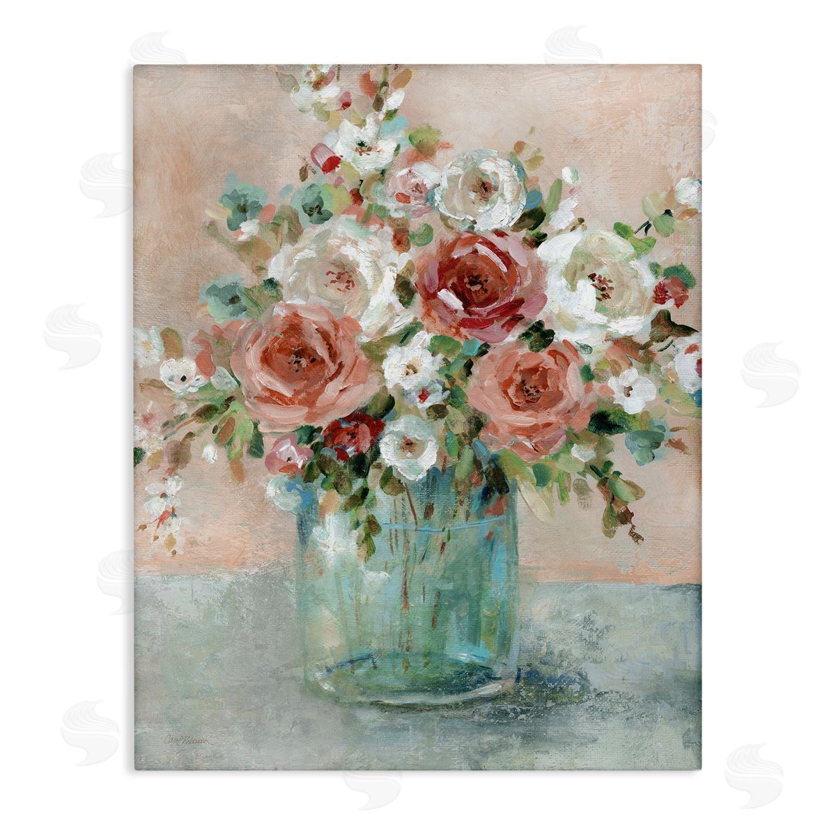 Red & White Roses Canvas Wall Art, Home Decor by Carol Robinson