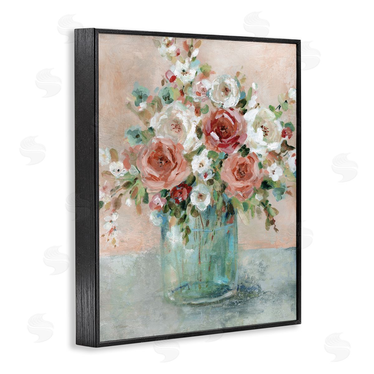Red & White Roses Black Frame Print Wall Art, Home Decor by Carol Robinson