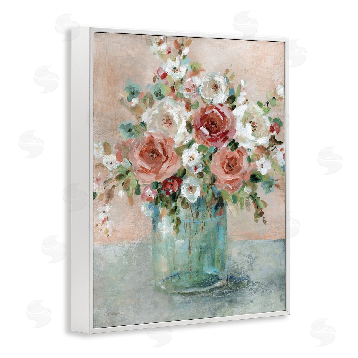 Red & White Roses White Frame Print Wall Art, Home Decor by Carol Robinson