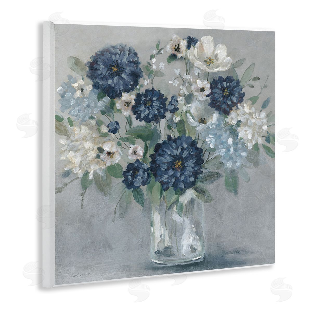 Blue Mums Mixed Bouquet Wood Plaque Wall Art, Home Decor by Carol Robinson