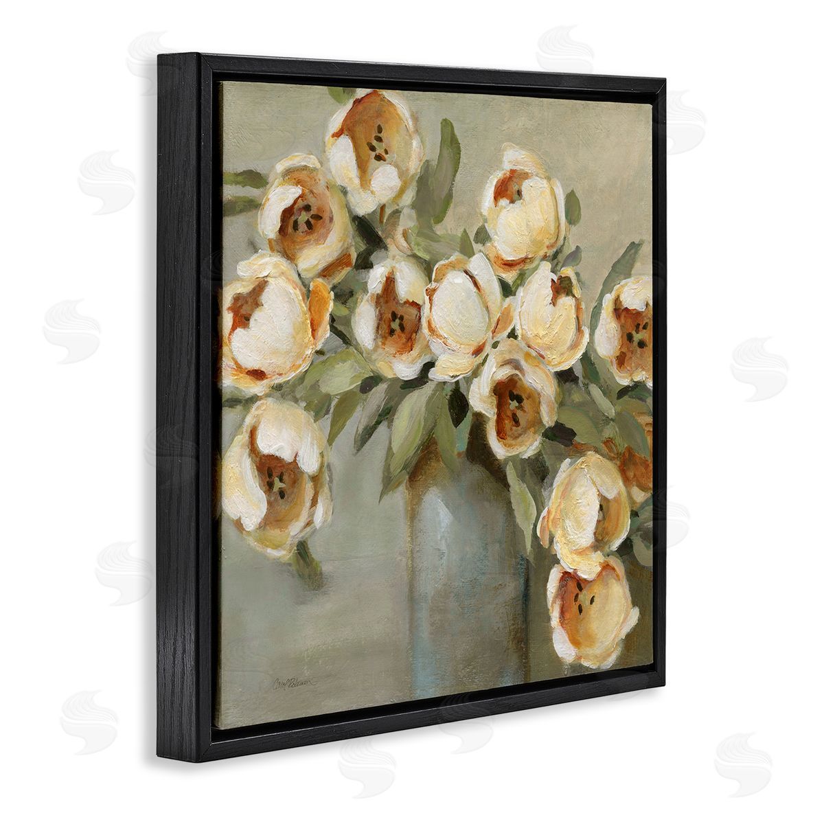 Curved Flowers in Vase Black Floating Frame Canvas Wall Art, Home Decor by Carol Robinson