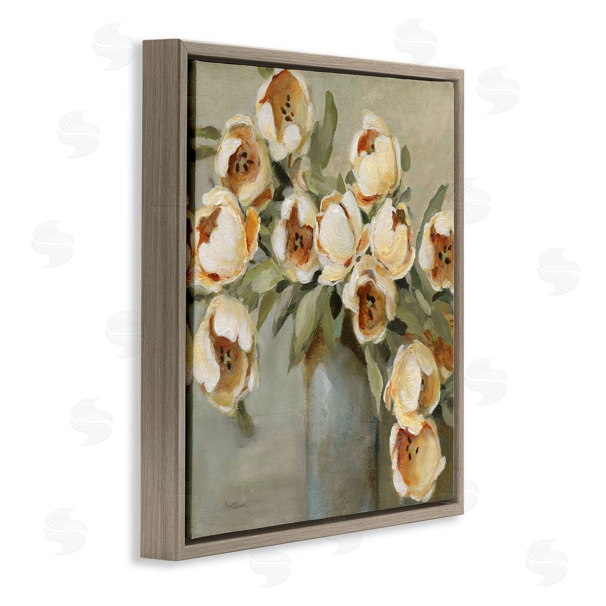 Curved Flowers in Vase Brown Floating Frame Canvas Wall Art, Home Decor by Carol Robinson