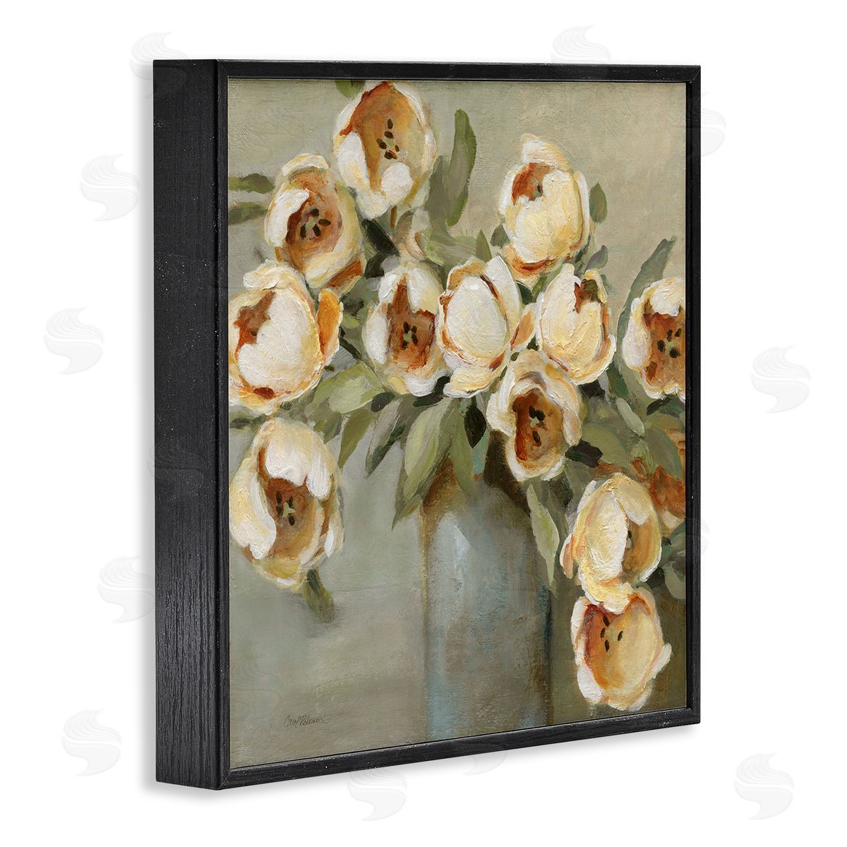 Curved Flowers in Vase Black Frame Print Wall Art, Home Decor by Carol Robinson