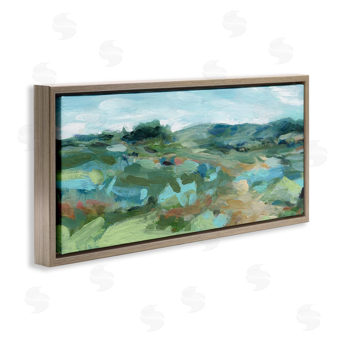 Painterly Landscape Greenery Brown Floating Frame Canvas Wall Art, Home Decor by Carol Robinson