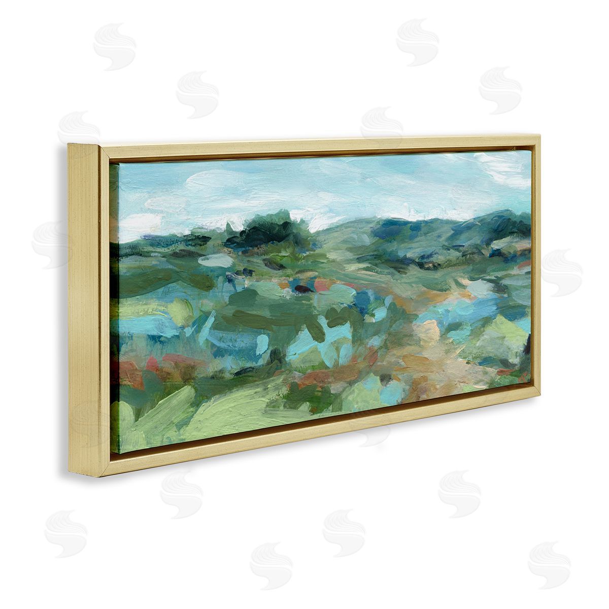 Painterly Landscape Greenery Gold Floating Frame Canvas Wall Art, Home Decor by Carol Robinson