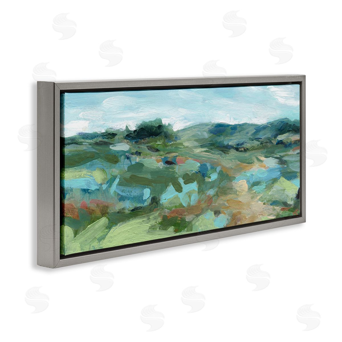 Painterly Landscape Greenery Grey Floating Frame Canvas Wall Art, Home Decor by Carol Robinson