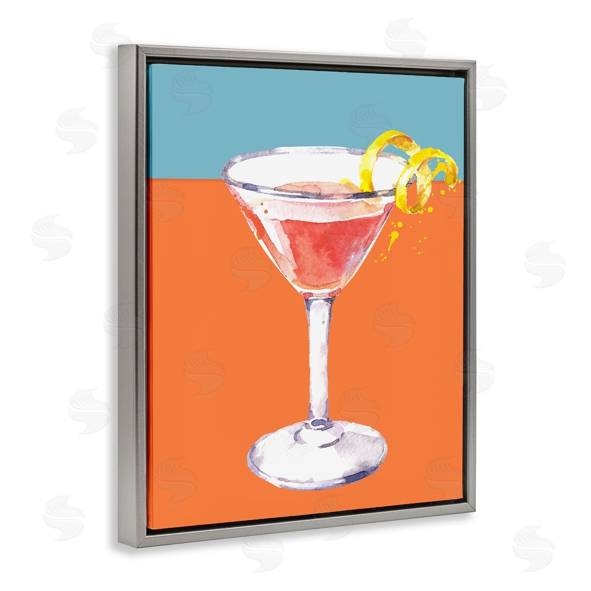 Cocktail on Blocked Hues Grey Floating Frame Canvas Wall Art, Home Decor by Susan Jill
