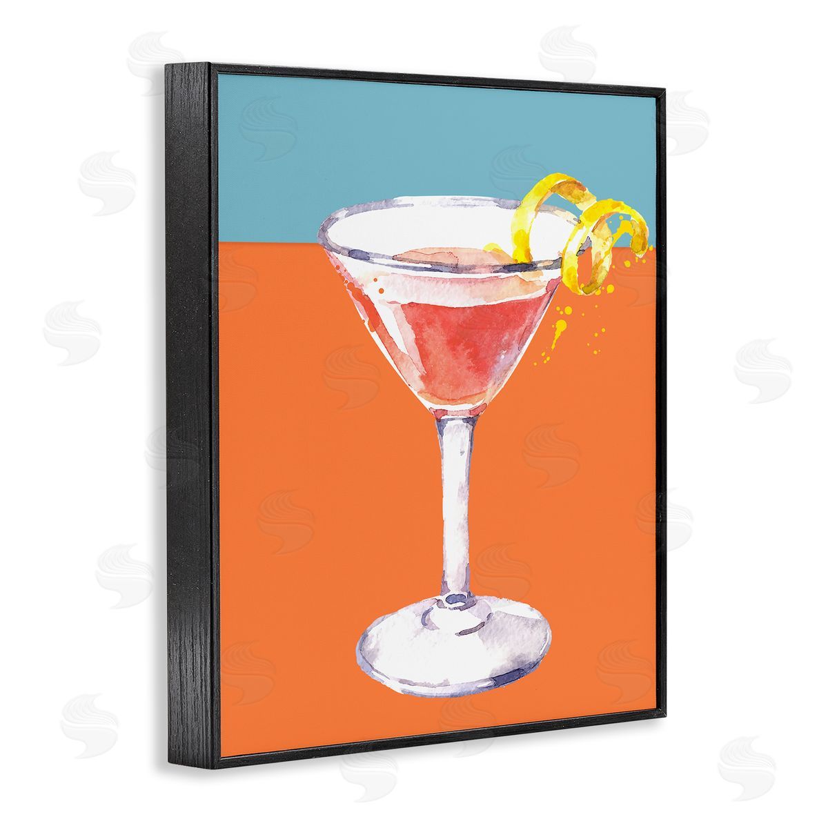 Cocktail on Blocked Hues Black Frame Print Wall Art, Home Decor by Susan Jill